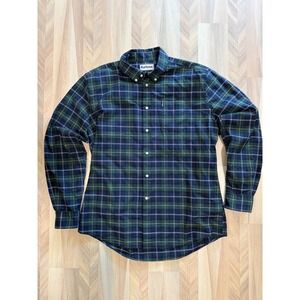 Barbour Mens Tailored Fit Tartan Plaid Button Down Shirt Navy Green Size L